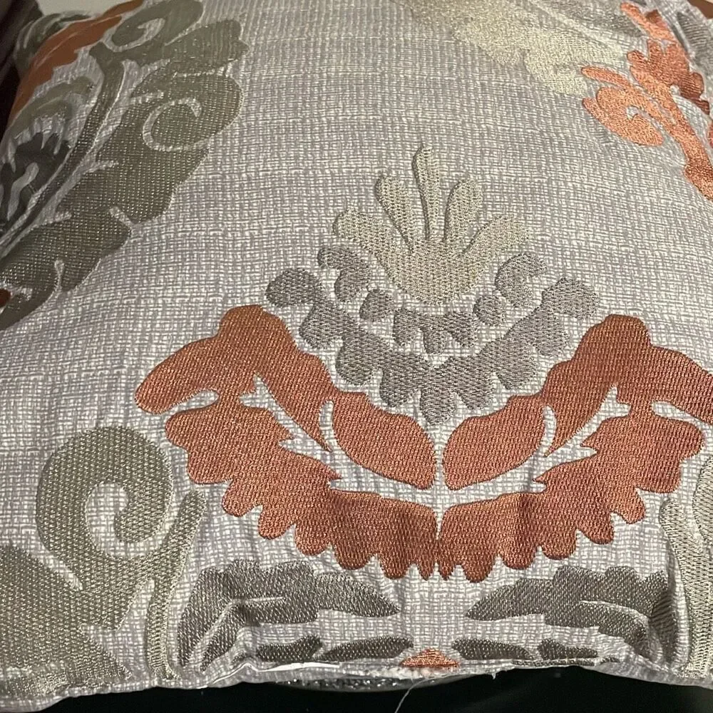 Grey gold silver paisley home decor square shimmery pillow 15” x 15”